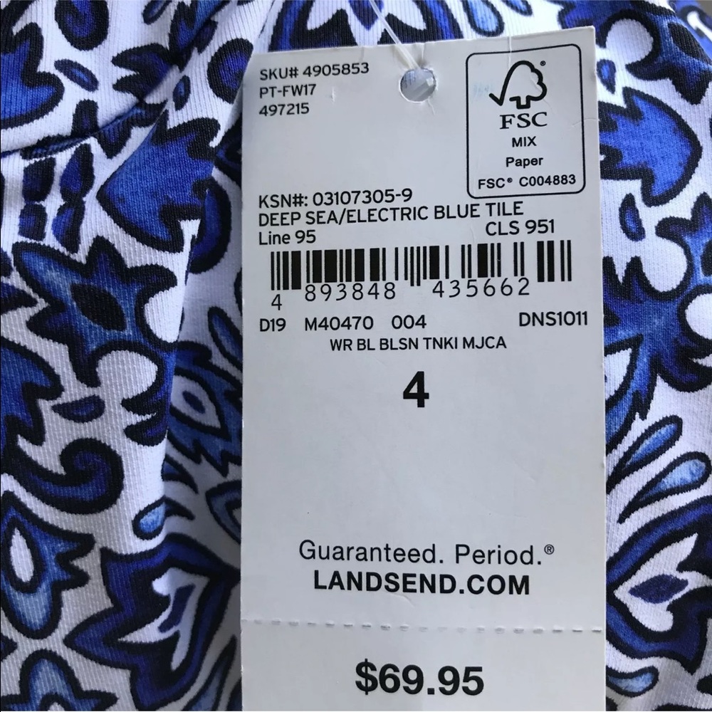 Lands End Tankini Swimsuit RB Top Blouson Blue 4 - Picture 4 of 8